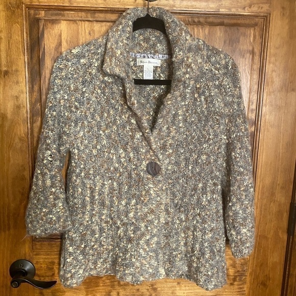 Susan Bristol Boucle Collared cropped textured Sweater cardigan Blazer size L - Picture 2 of 8